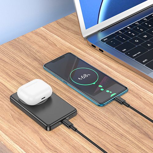 Универсальный Доп. Аккумулятор 5000mAh, J125, HOCO, выход: 1 PD 20W, беспроводная зарядка (MagSafe), черный