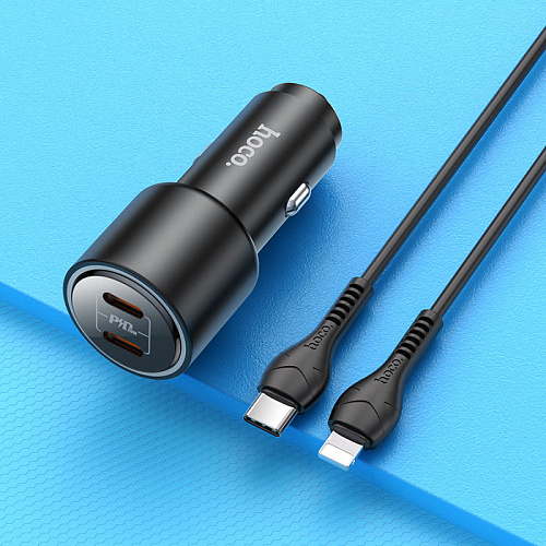 Автомобильное зарядное устройство, 2 PD QC3.0 40W (NZ3), HOCO, кабель Type-C to Lightning, черный