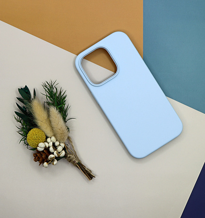 Чехол-накладка для iPhone 14 Pro, Silicon Case, без лого, небесно-голубой