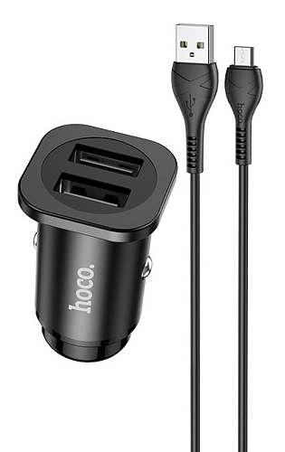 Автомобильное зарядное устройство, 2 USB 2.4A (NZ4), usb cable micro, HOCO, черный