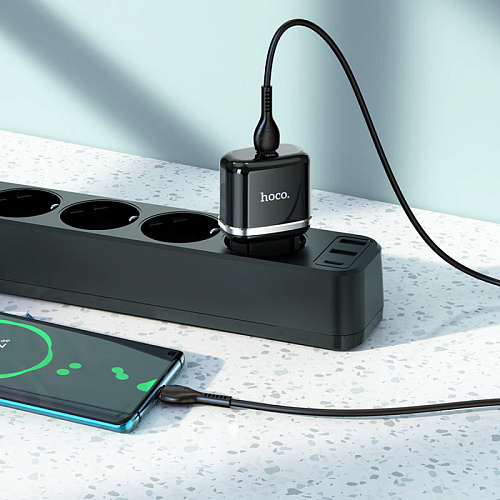 Сетевое зарядное устройство, 1 PD 20W + 1 USB 3.0 QC (N24), HOCO, Type-C to Type-C, черный