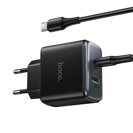 Сетевое зарядное устройство, 1 PD 45W + 1 USB 3.0 QC (C158A), HOCO, Type-C to Type-C, черный