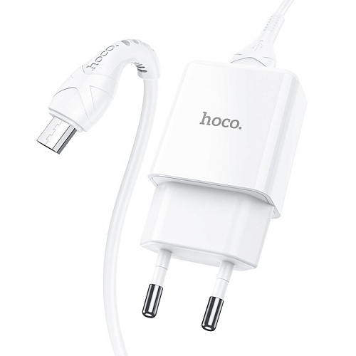 Сетевое зарядное устройство, 1 USB 2.1A (N9), HOCO, Micro, Fast Charge, Безопасный сертификат, белый
