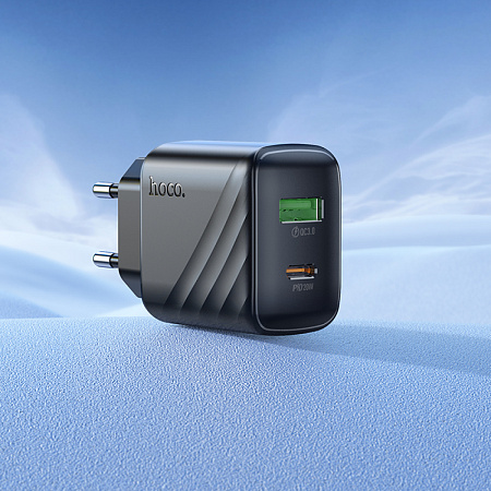 Сетевое зарядное устройство, 1 PD 20W + 1 USB 3.0 QC (CS25A), HOCO, Type-C to Lightning, черный