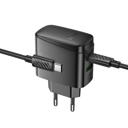 Сетевое зарядное устройство, 1 PD 65W + 1 USB 18W (CS63A), HOCO, Type-C to Type-C, черный