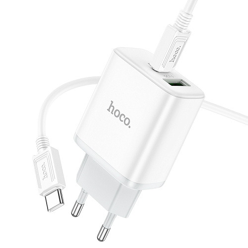 Сетевое зарядное устройство, 1 PD 20W + 1 USB 3.0 QC (C105A), HOCO, Type-C to Type-C, белый