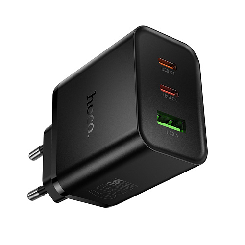Сетевое зарядное устройство, 2 PD 65W + 1 USB 3.0 QC (N75), HOCO, черный
