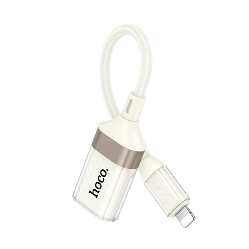 Переходник OTG Lightning, Lightning (папа) на USB 2.0 (мама), UA39, HOCO, белый