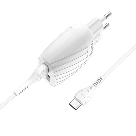 Сетевое зарядное устройство, 2 USB 2.4A (C78A), HOCO, Type-C, белый