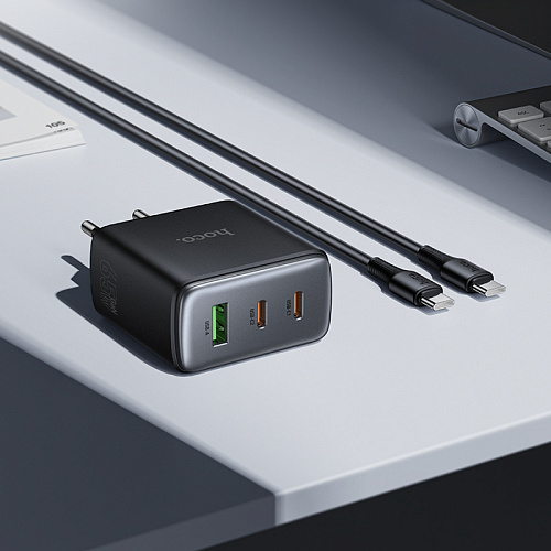 Сетевое зарядное устройство, 2 PD 65W + 1 USB 3.0 QC (C160A), HOCO, Type-C to Type-C, цвет черный