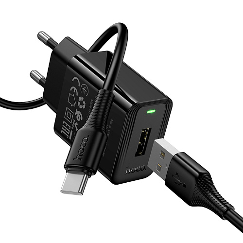 Сетевое зарядное устройство, 1 USB 2.1A (CS91A), HOCO, Type-C, черный