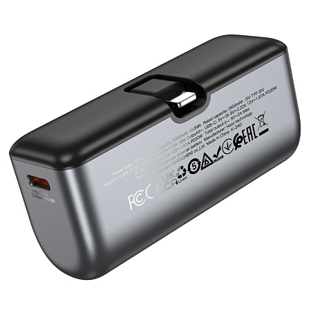 Универсальный Доп. Аккумулятор 5000mAh, Q31, HOCO, Lightning (папа) - выход, Type-C (мама) вход/выход, серый