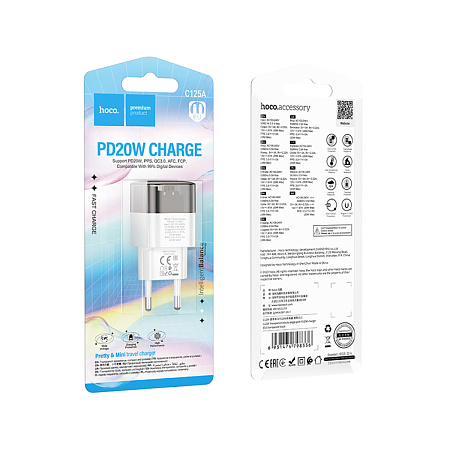 Сетевое зарядное устройство, 1 PD 20W (C125A), HOCO, прозрачный с черным