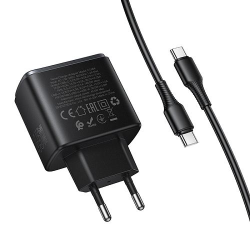 Сетевое зарядное устройство, 1 PD 45W + 1 USB 3.0 QC (C158A), HOCO, Type-C to Type-C, черный