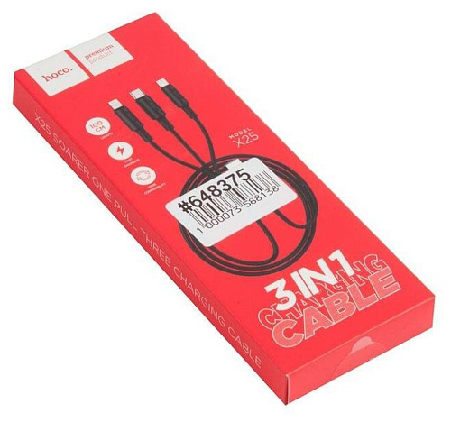 USB дата кабель Lightning+Micro+Type-C, X25, HOCO, черный