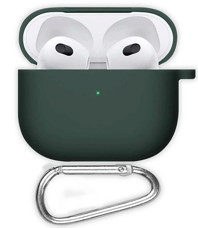Чехол силиконовый для Airpods 3 case, X-CASE, темно-зеленый с карабином (Dark green)