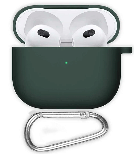 Чехол силиконовый для Airpods 3 case, X-CASE, темно-зеленый с карабином (Dark green)
