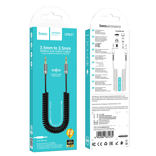 AUX Audio кабель 3,5 мм, UPA31, HOCO, витой, черный