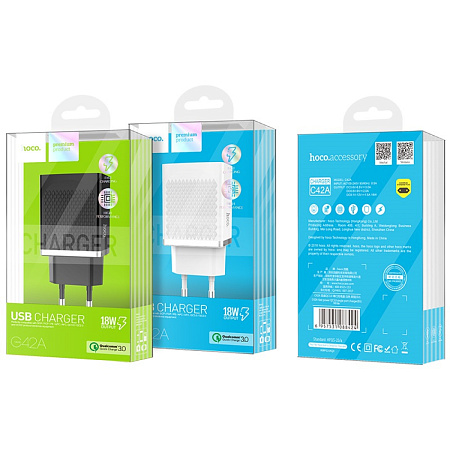 Сетевое зарядное устройство, 1 USB 3.0A (C42A), HOCO, черный