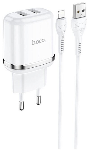 Сетевое зарядное устройство, 2 USB 2.4A 12W (N4), HOCO, Lightning, Умная зарядка, белый