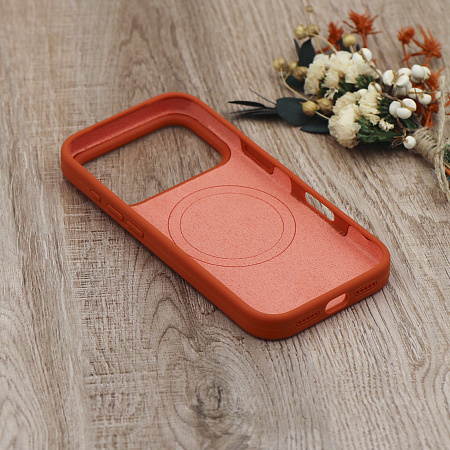 Чехол-накладка для iPhone 17 Pro Max, Silicon Case, магнитный (MagSafe), с дизайном, без лого, X-CASE, оранжевый