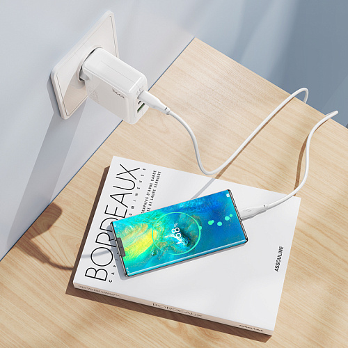 Сетевое зарядное устройство, 2 PD 65W + 1 USB 18W (C115A), HOCO, белый