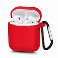 Чехол силиконовый для Airpods 1/Airpods 2 case, X-CASE, красный с карабином