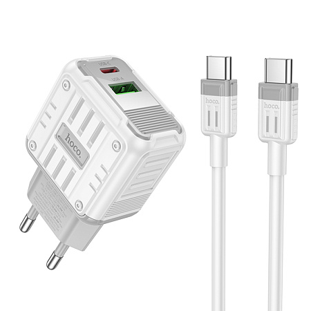 Сетевое зарядное устройство, 1 PD 20W + 1 USB 3.0 QC (C135A), HOCO, Type-C to Type-C, белый