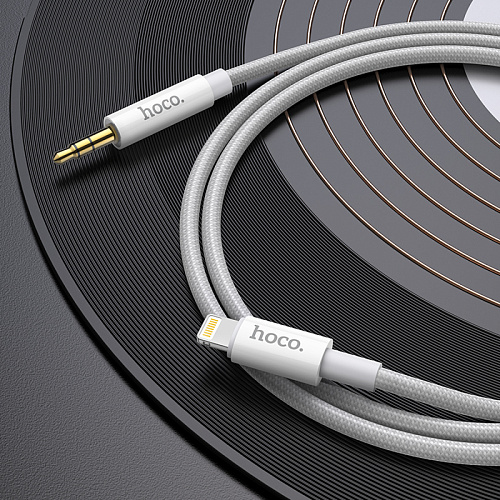 AUX Audio кабель 3,5 мм на Lightning, UPA19, HOCO, серебряный