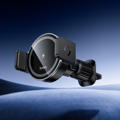 Держатель автомобильный на решетку с беспроводной зарядкой, HW35, HOCO, металлический серый Держатель автомобильный на решетку с беспроводной зарядкой, HW35, HOCO, металлический серый