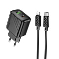 Сетевое зарядное устройство, 1 PD 20W + 1 USB 3.0 QC (CS25A), HOCO, Type-C to Lightning, черный