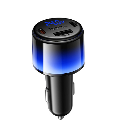 Автомобильное зарядное устройство, 1 USB 5V/2.4A + 2 PD 25W (Z69A), HOCO, с подсветкой, с дисплеем, черный