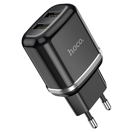 Сетевое зарядное устройство, 2 USB 2.4A 12W (N4), HOCO, Lightning, Умная зарядка, черный