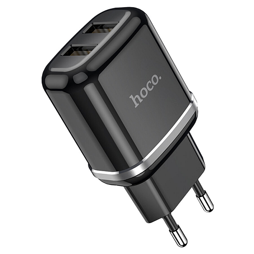 Сетевое зарядное устройство, 2 USB 2.4A 12W (N4), HOCO, Lightning, Умная зарядка, черный
