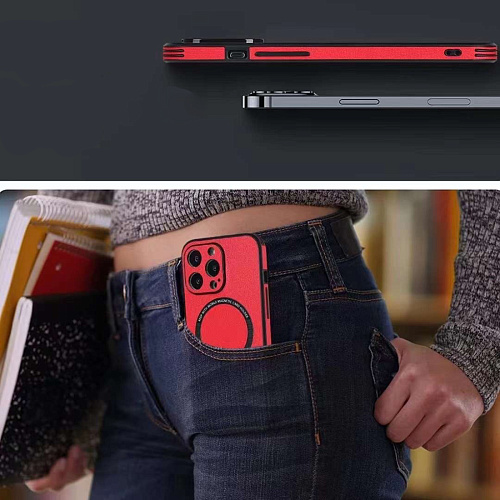 Чехол силиконовый для iPhone 14 Pro (6.1), Магнитный (MagSafe), экокожа, DU DU, красный