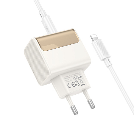 Сетевое зарядное устройство, 1 PD 20W + 1 USB 3.0 QC (CS71A), HOCO, Type-C to Lightning, белый