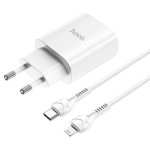 Сетевое зарядное устройство, 1 PD 20W + 1 USB 3.0 QC (N14), HOCO, Type-C to Lightning, Умная зарядка, белый