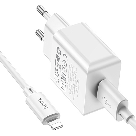 Сетевое зарядное устройство, 1 USB 2.1A (C106A), HOCO, Lightning, белый