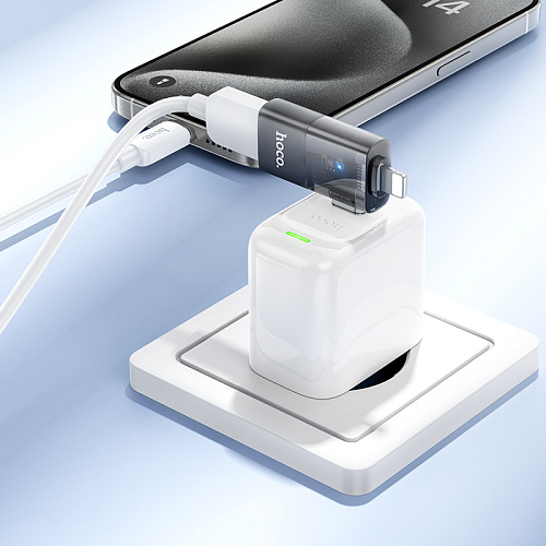 Переходник 2 в 1 с Type-C/Lightning на USB, UA36E, HOCO, черный