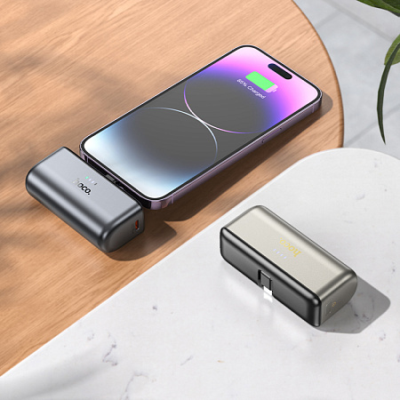 Универсальный Доп. Аккумулятор 5000mAh, Q31, HOCO, Lightning (папа) - выход, Type-C (мама) вход/выход, серый