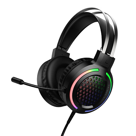 Проводные наушники W117, HOCO, подключение USB-A+3.5 мм, игровые с микрофоном, черный