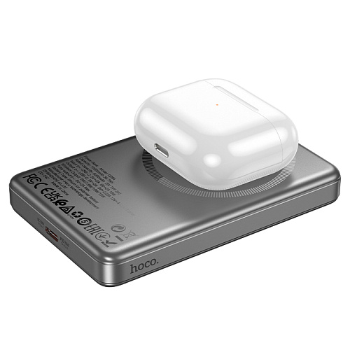 Универсальный Доп. Аккумулятор 10000mAh, Q26A, HOCO, 1 PD 20W, беспроводная зарядка (MagSafe), металлический серый