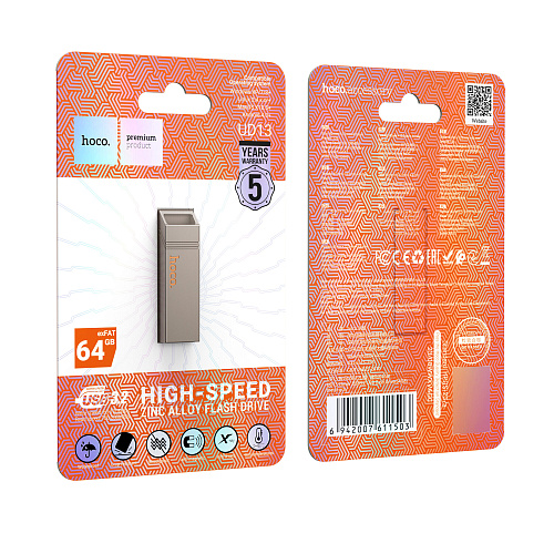USB Flash Drive 64GB (UD13) Скорость записи 60-100MB/S, Скорость чтения 160-200MB/S