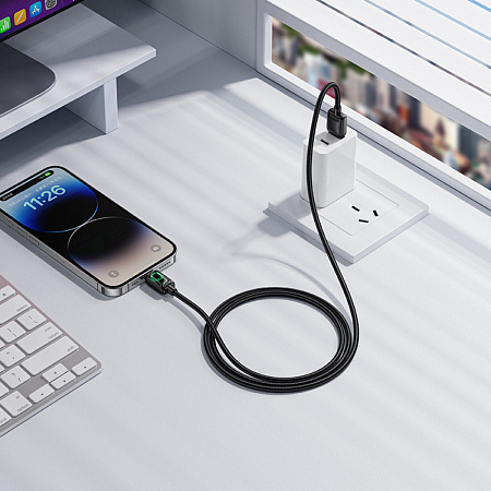 USB дата кабель Lightning, HOCO, U146, 1.2 метра, с дисплеем, цвет черный