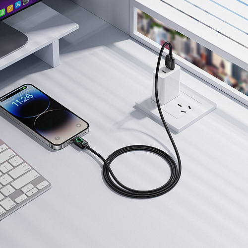 USB дата кабель Lightning, HOCO, U146, 1.2 метра, с дисплеем, цвет черный