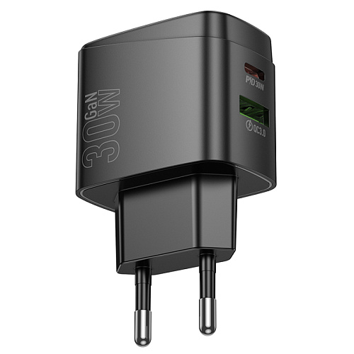 Сетевое зарядное устройство, 1 PD 30W + 1 USB 3.0 QC (CS61A), HOCO, черный
