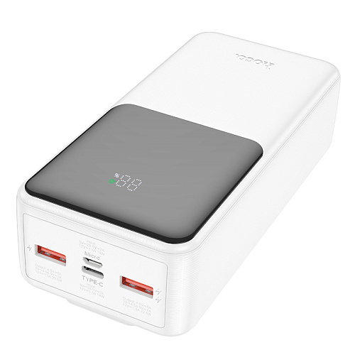 Универсальный Доп. Аккумулятор 30000mAh, J119B, HOCO, выход: 1 USB (22.5W)+кабель Type-C+кабель Lightning, белый