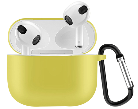 Чехол силиконовый для Airpods 3 case, X-CASE, желтый с карабином