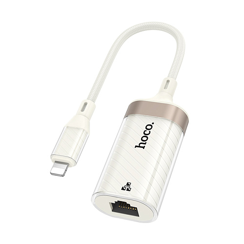 Переходник с lightning на RJ45, UA41A, HOCO, сеть: 10/100Mbps, цвет белый