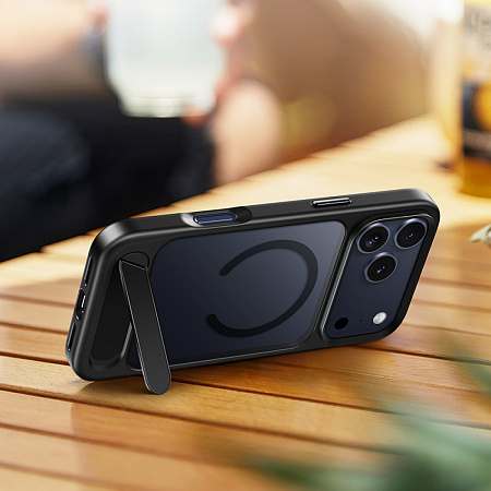 Чехол для iPhone 17 Pro Max, TPU+PC 1.7 мм, Магнитный (MagSafe), с подставкой, AS12, HOCO, прозрачный